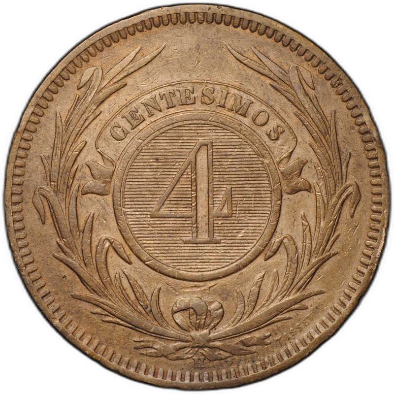 Монета 4 сентесимо 1869 H Уругвай