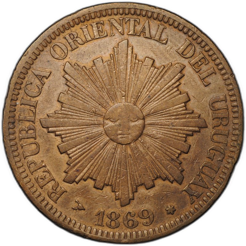 Монета 4 сентесимо 1869 H Уругвай