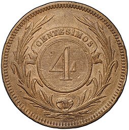 фото для Монета 4 сентесимо 1869 H Уругвай Аверс