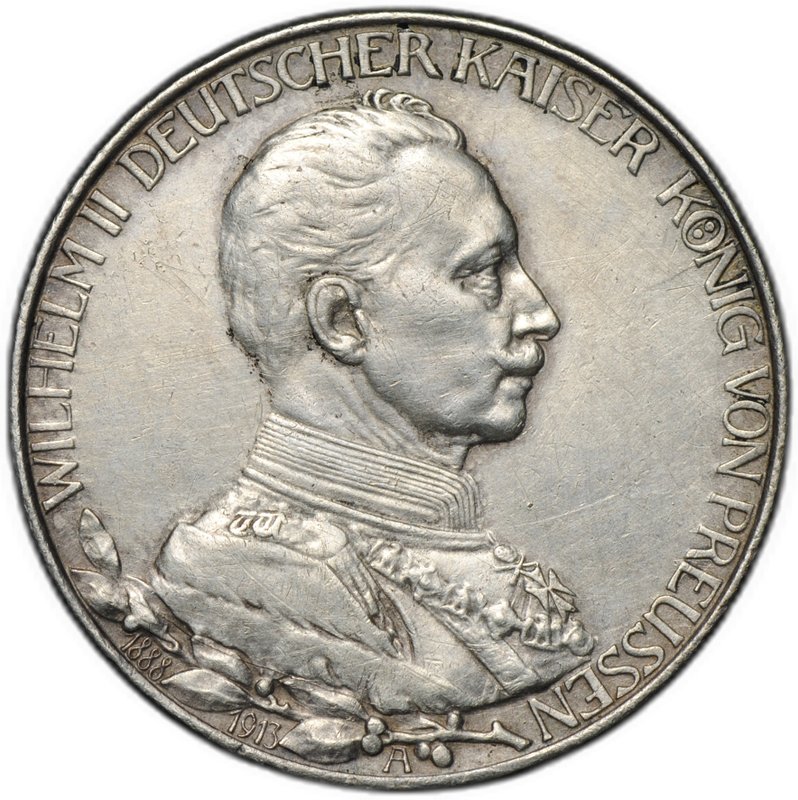 Монета 2 марки 1913 А 25 лет правления Вильгельма II Пруссия Германия