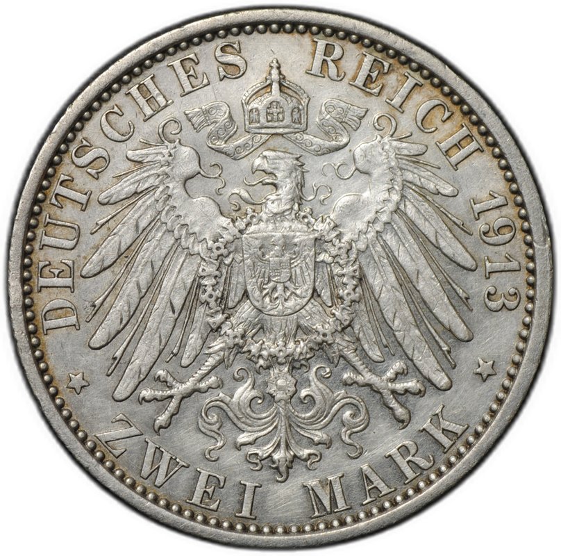 Монета 2 марки 1913 А 25 лет правления Вильгельма II Пруссия Германия