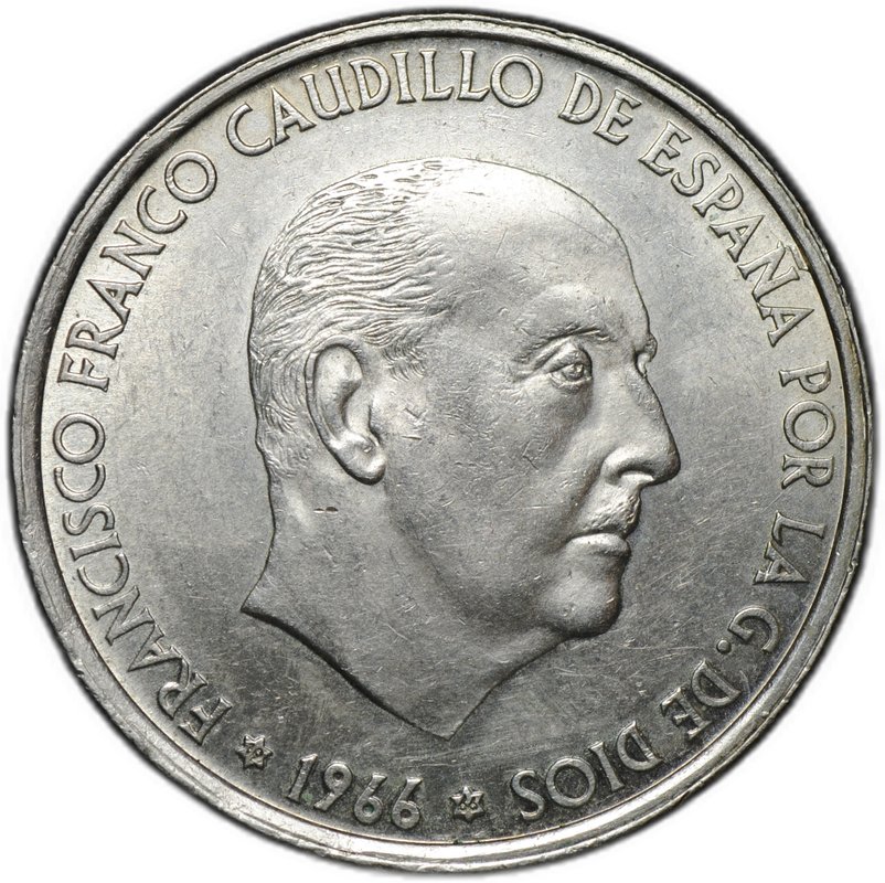 Монета 100 песет 1966 (66) Испания
