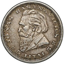 фото для Монета 5 лит 1936 Литва Аверс
