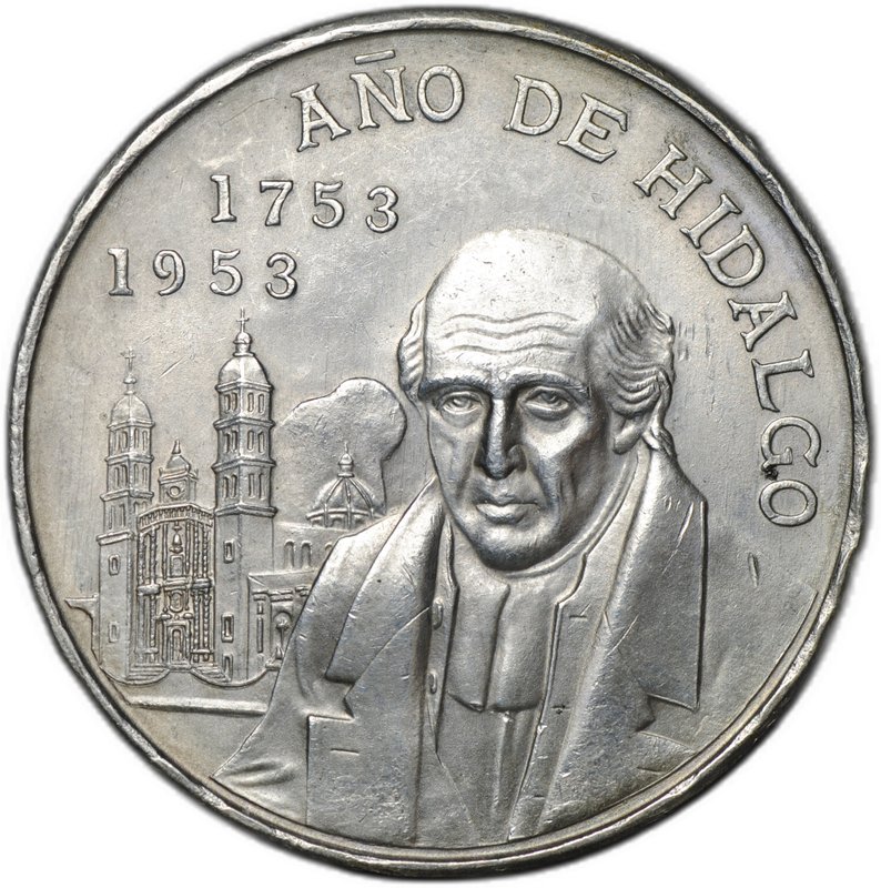 Монета 5 песо 1953 200 лет со дня рождения Мигеля Идальго-и-Костилья Мексика