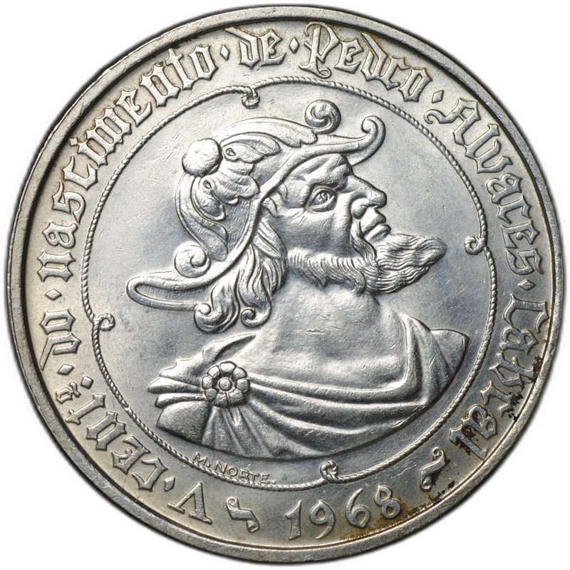 Монета 50 эскудо 1968 500 лет со дня рождения Педру Алвариша Кабрала Португалия