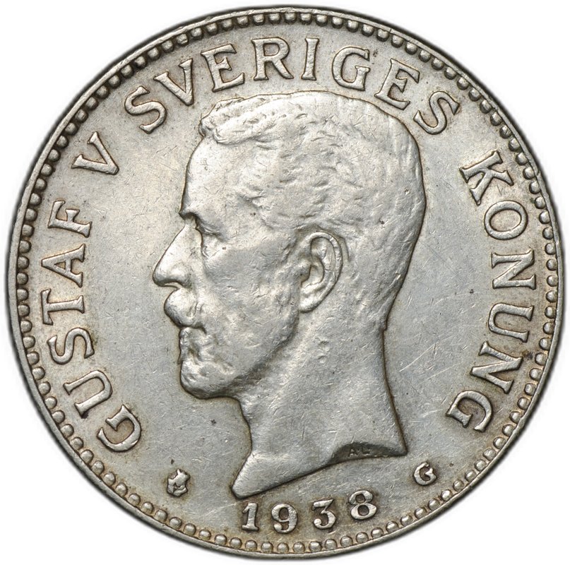 Монета 2 кроны 1938 G Швеция