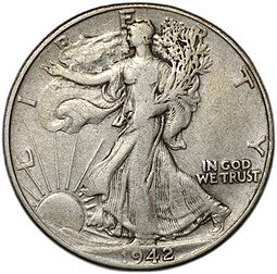 фото для Монета 50 центов (1/2 доллара) 1942 Шагающая свобода США Аверс