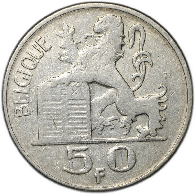 Монета 50 франков 1949 BELGIQUE Бельгия