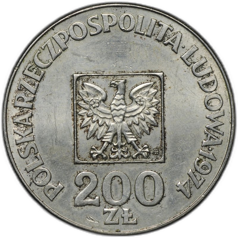 Монета 200 злотых 1974 MW 30 лет образования Польской Народной Республики Польша