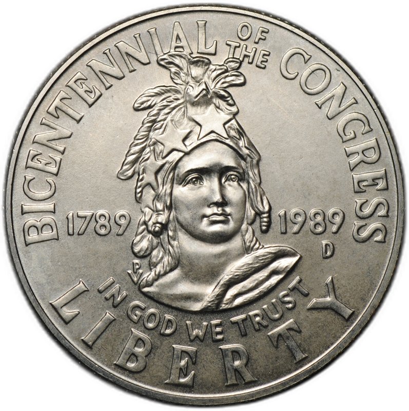 Монета 50 центов (1/2 доллара) 1989 D 200 лет Конгрессу США