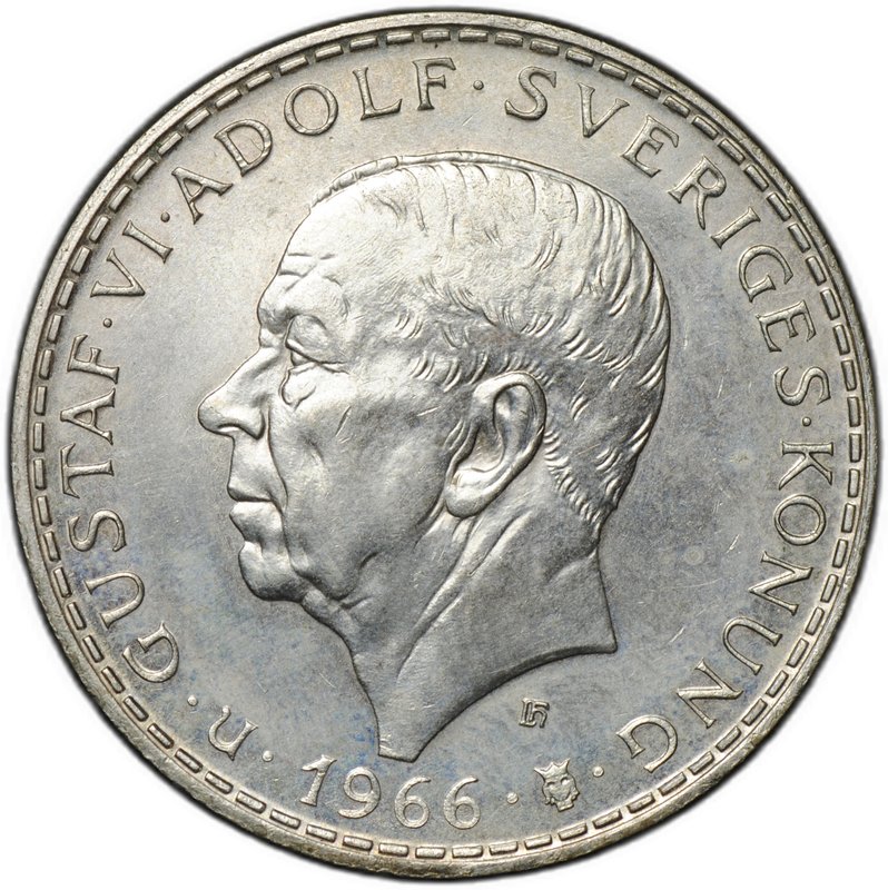 Монета 5 крон 1966 100 лет Конституционной реформе Швеция