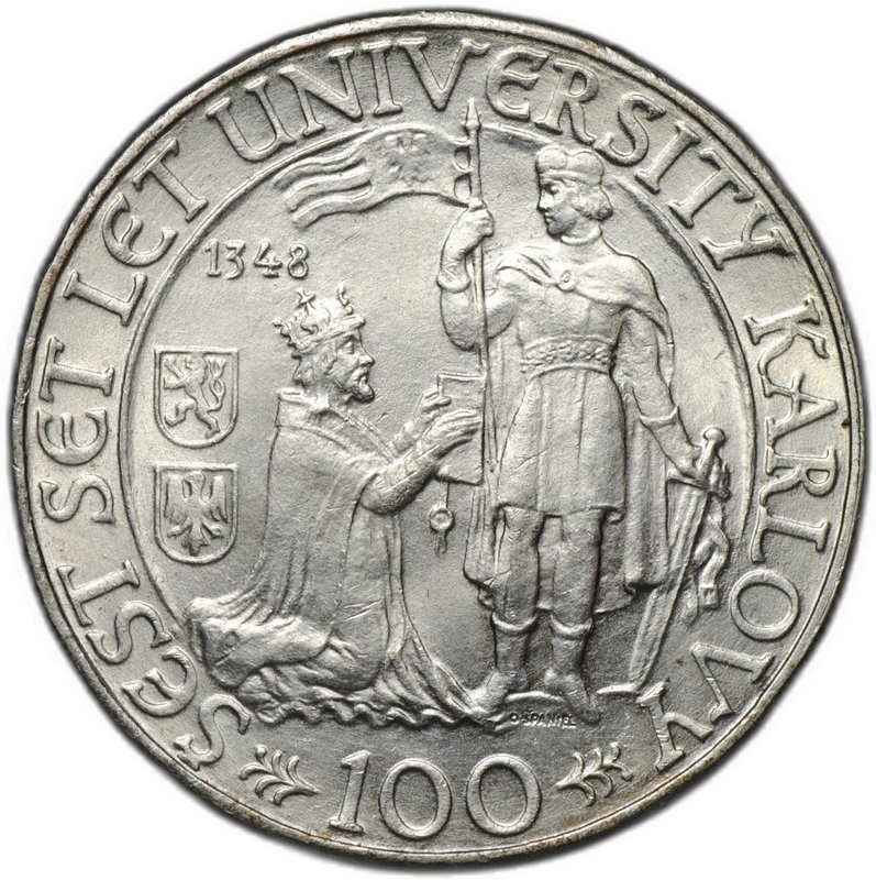 Монета 100 крон 1948 600 лет Карлову университету Чехословакия