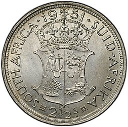 фото для Монета 2 1/2 шиллинга 1951 ЮАР Аверс