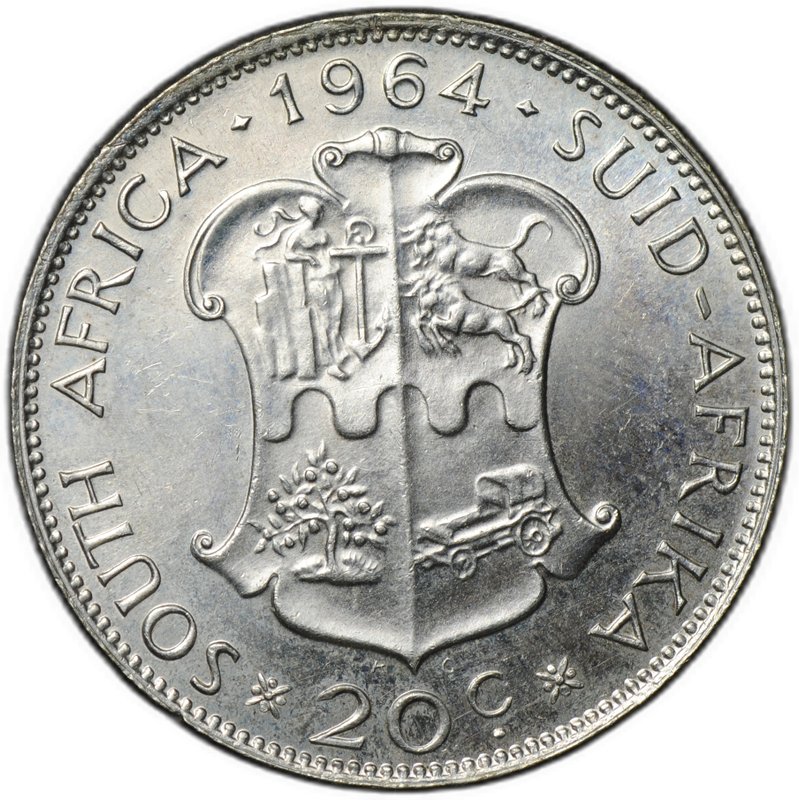 Монета 20 центов 1964 ЮАР