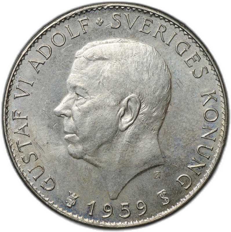Монета 5 крон 1959 150 лет Конституции Швеция