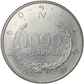 Монета 1000 марок 1960 100 лет валютной системе Снелльмана Финляндия