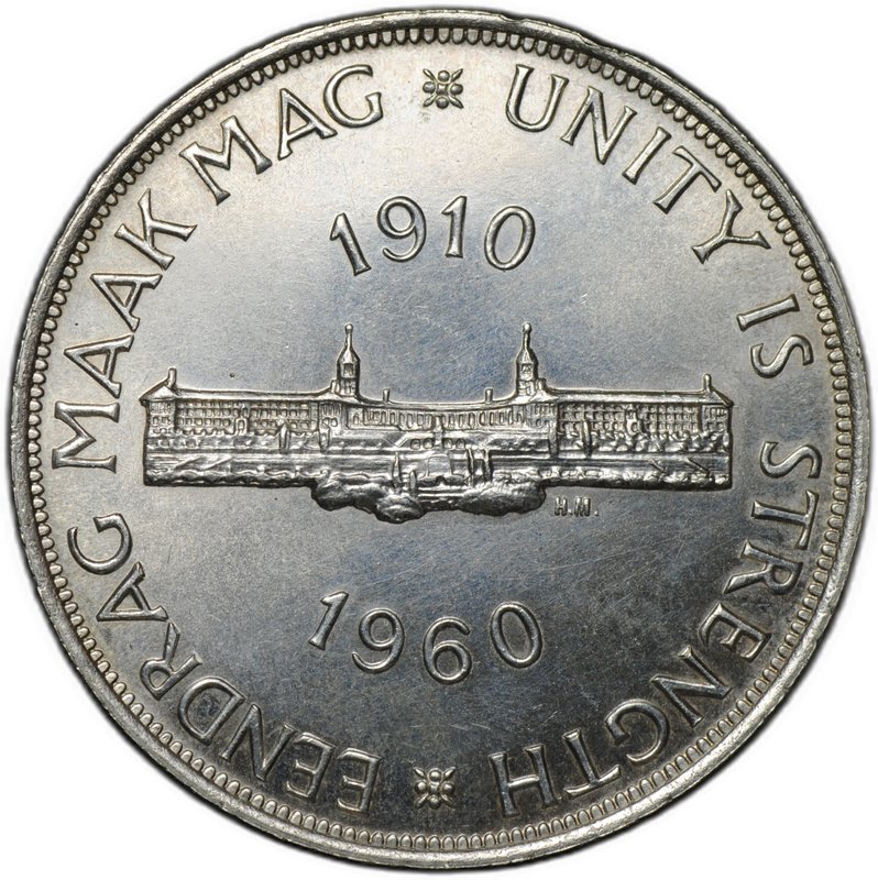 Монета 5 шиллингов 1960 50 лет Южноафриканскому союзу ЮАР