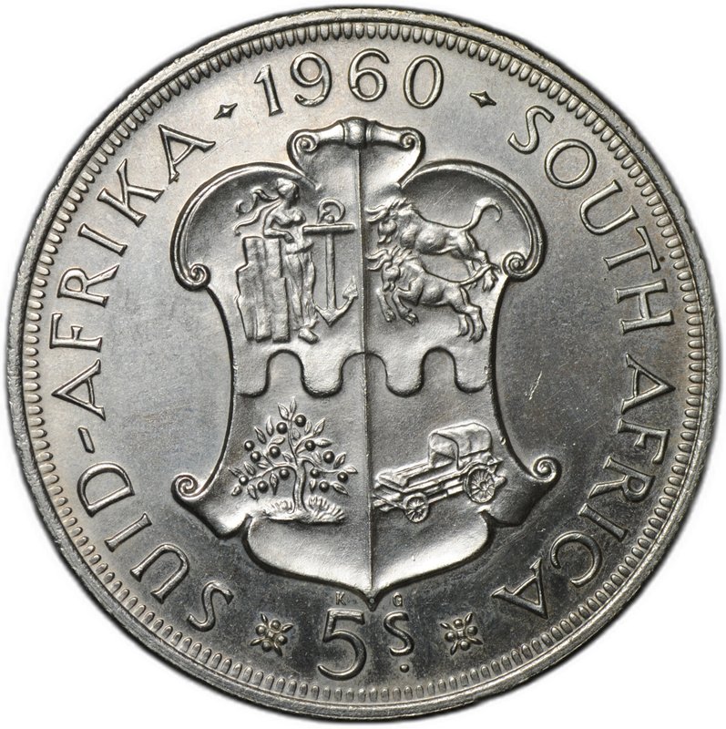 Монета 5 шиллингов 1960 50 лет Южноафриканскому союзу ЮАР