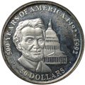 Монета 50 долларов 1991 500 лет открытию Америки - Авраам Линкольн Острова Кука