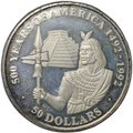 Монета 50 долларов 1990 500 лет открытию Америки - Принц Инков Острова Кука