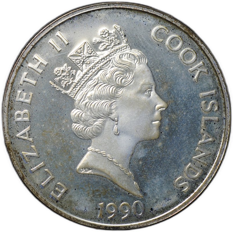 Монета 50 долларов 1990 500 лет открытию Америки - Принц Инков Острова Кука