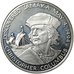 фото для Монета 10 долларов 1975 Христофор Колумб Ямайка Аверс
