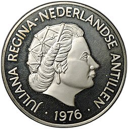 фото для Монета 25 гульденов 1976 200 лет Независимости США Нидерландские Антильские острова Аверс