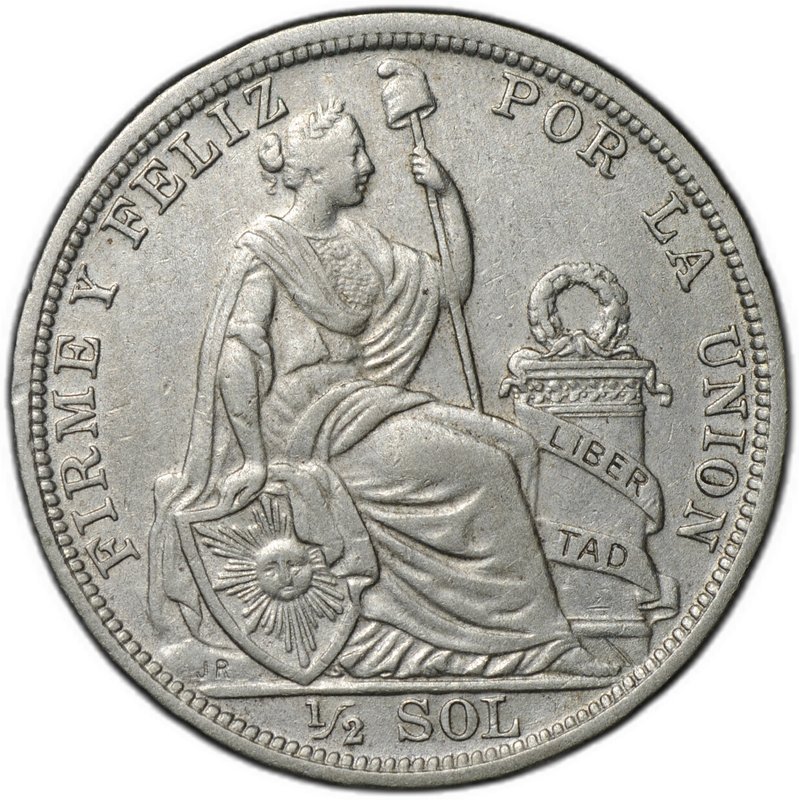 Монета 1/2 соль 1922 Перу