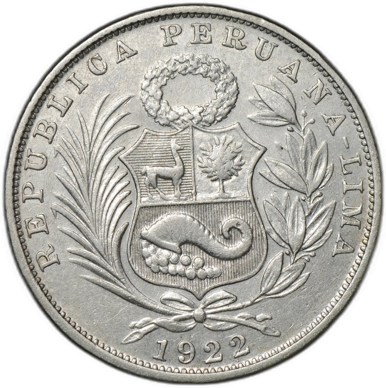 Монета 1/2 соль 1922 Перу