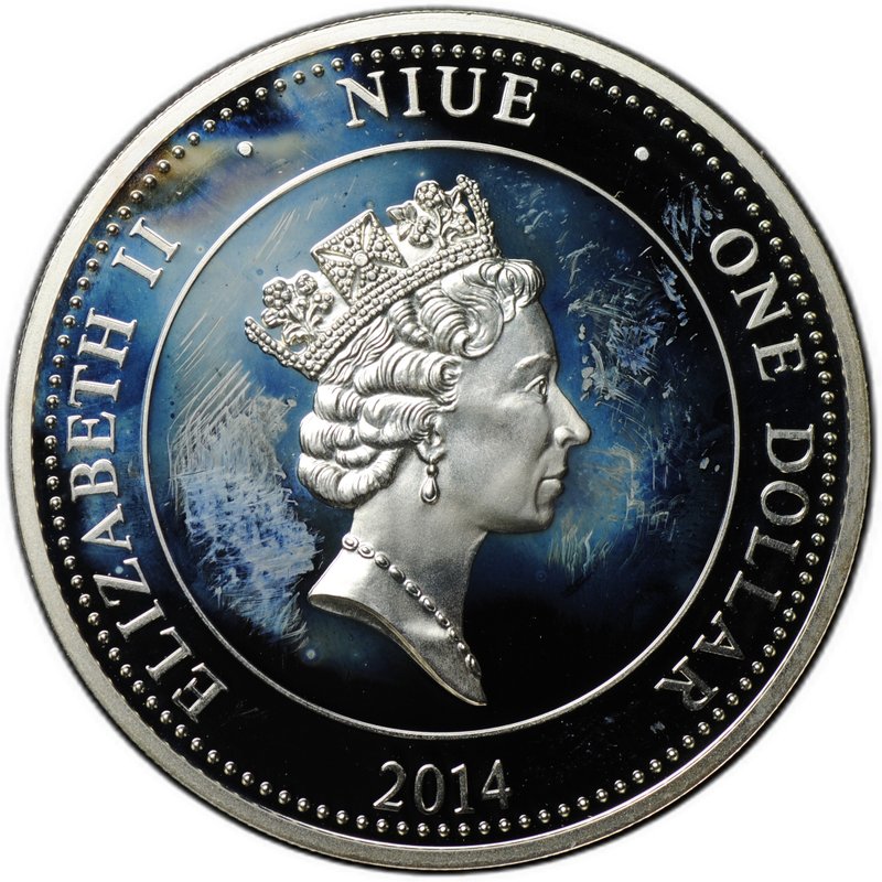 Монета 1 доллар 2014 Китайский гороскоп - год лошади (подкова) Ниуэ