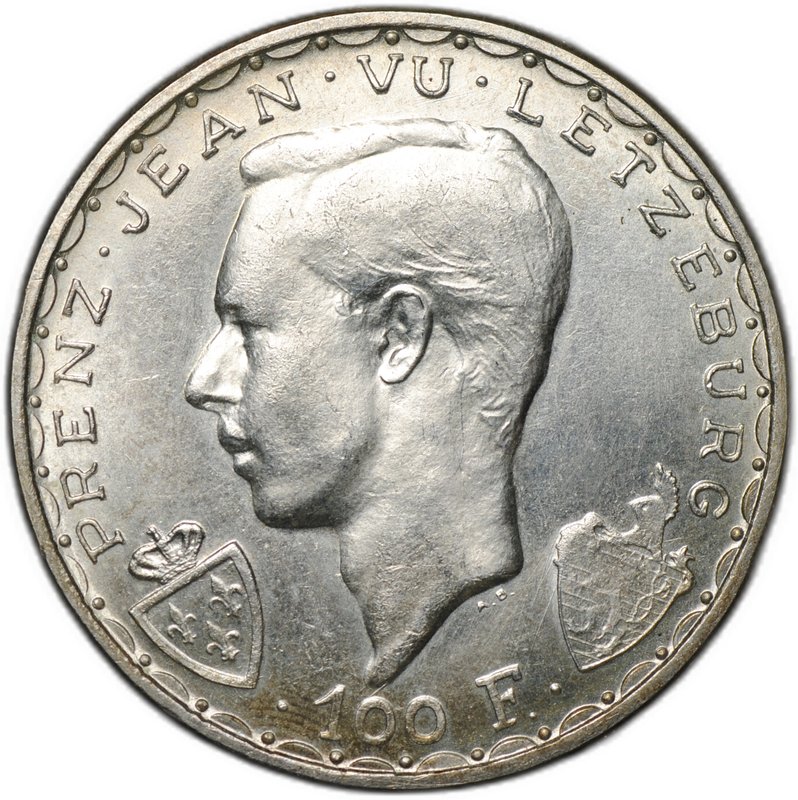 Монета 100 франков 1946 600 лет со дня смерти Иоганна Люксембургского Люксембург