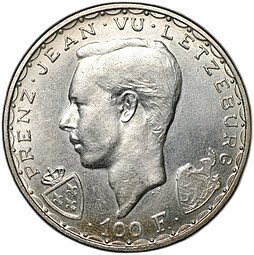 фото для Монета 100 франков 1946 600 лет со дня смерти Иоганна Люксембургского Люксембург Аверс