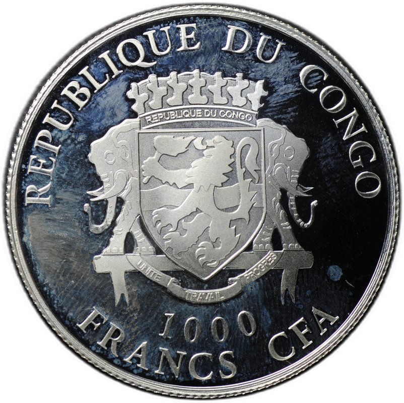Монета 1000 франков 2015 Китайский гороскоп Год козы Республика Конго