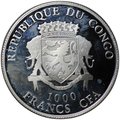 Монета 1000 франков 2015 Китайский гороскоп Год козы Республика Конго