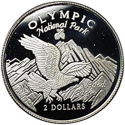 фото для Монета 2 доллара 1996 Национальный парк "Олимпик" Острова Кука Аверс