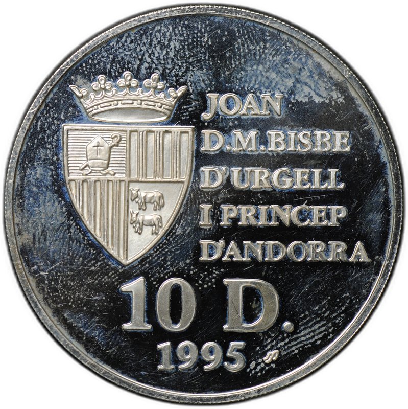 Монета 10 динеров 1995 Волк Дикие животные Андорра