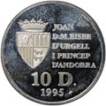 Монета 10 динеров 1995 Волк Дикие животные Андорра