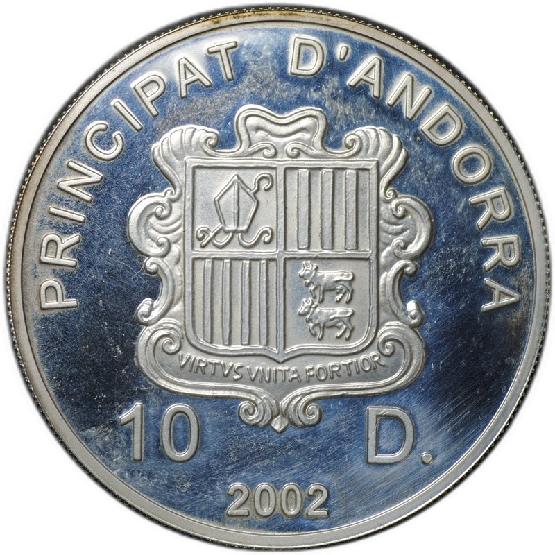 Монета 10 динеров 2002 Муфлон Дикие животные Андорра