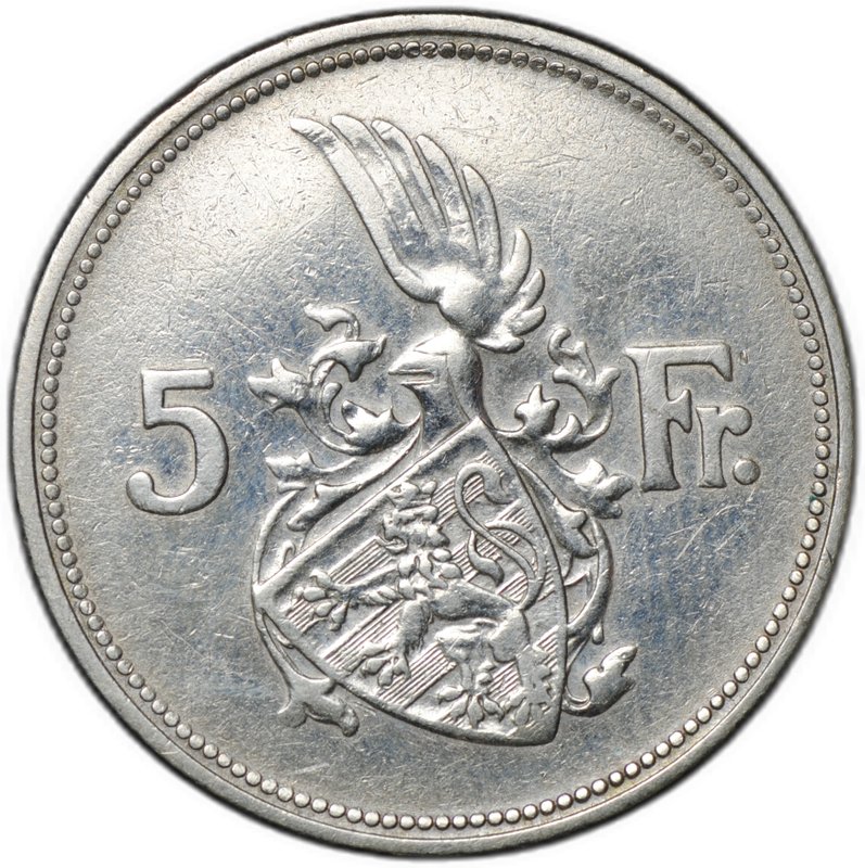 Монета 5 франков 1929 Люксембург