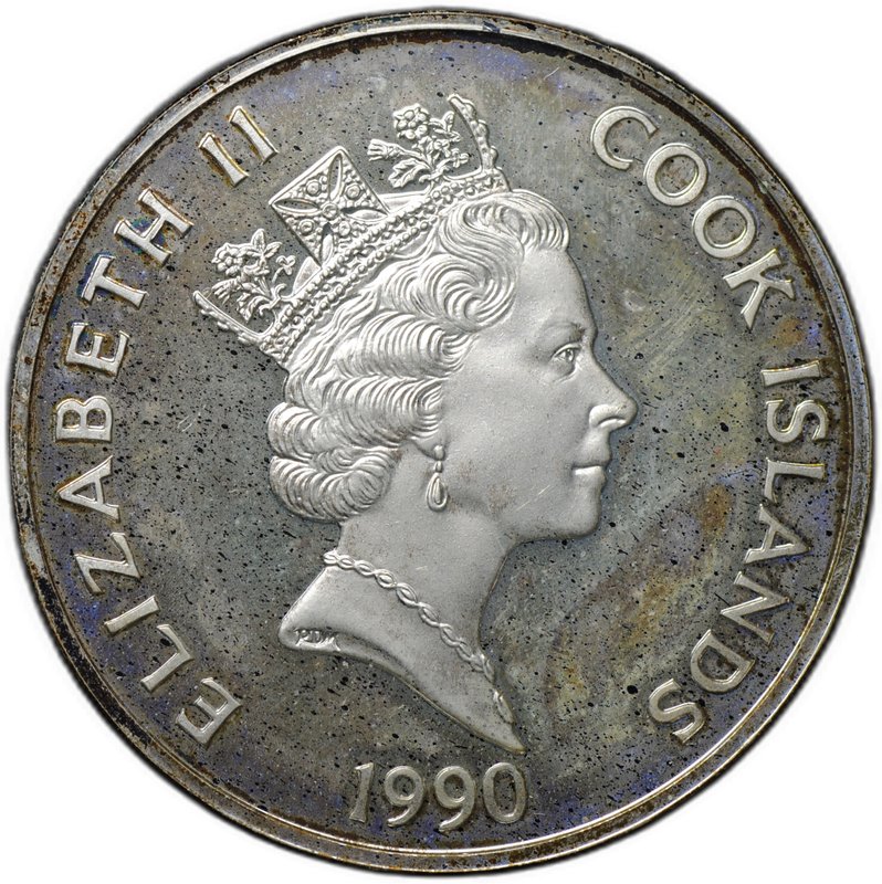 Монета 50 долларов 1990 500 лет открытию Америки - Жак Картье Острова Кука