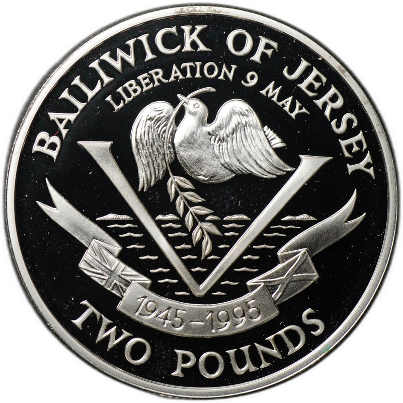 Монета 2 фунта 1995 50 лет освобождению Джерси