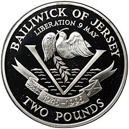 фото для Монета 2 фунта 1995 50 лет освобождению Джерси Аверс