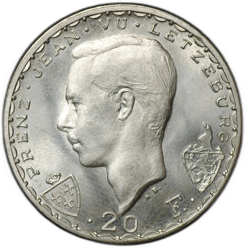 Монета 20 франков 1946 600 лет со дня смерти Иоганна Люксембургского Люксембург