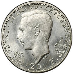 фото для Монета 20 франков 1946 600 лет со дня смерти Иоганна Люксембургского Люксембург Аверс