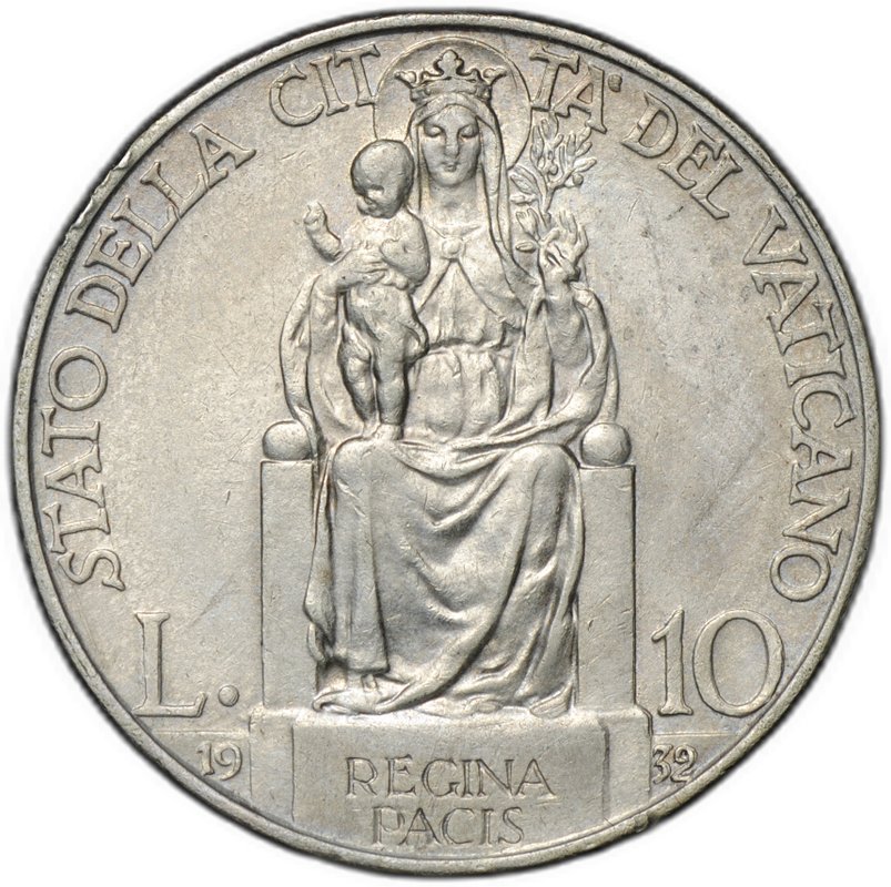 Монета 10 лир 1932 Ватикан
