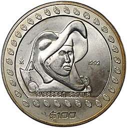 фото для Монета 100 песо 1992 Воины-орлы Мексика Аверс