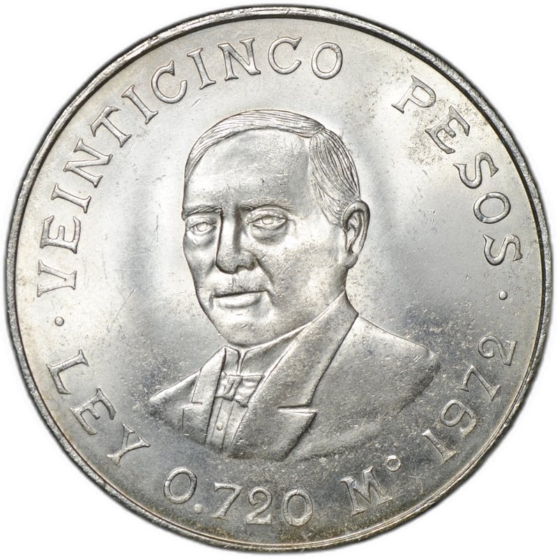 Монета 25 песо 1972 100 лет со дня смерти Бенито Хуареса Мексика