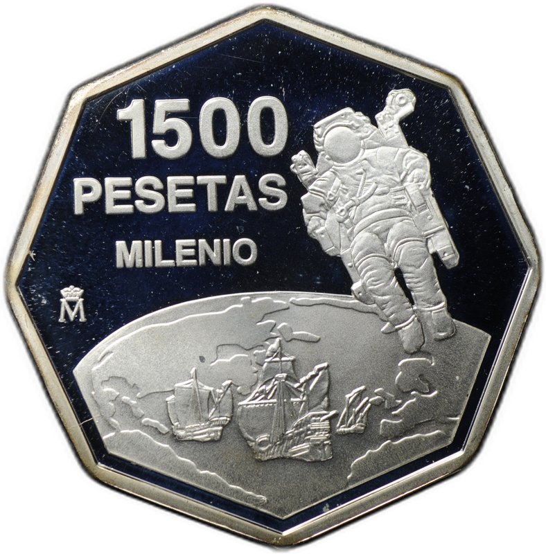 Монета 1500 песет 1999 Миллениум Астронавт Испания