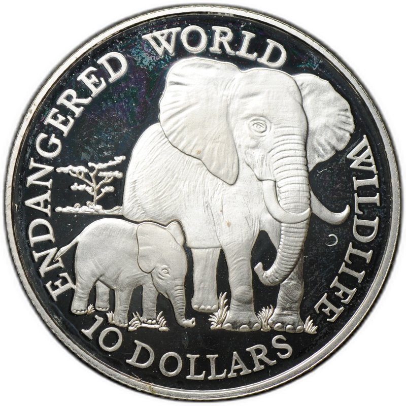 Монета 10 долларов 1990 Слоны Вымирающие виды Острова Кука