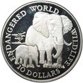 Монета 10 долларов 1990 Слоны Вымирающие виды Острова Кука